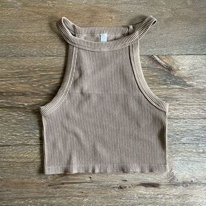 ANWND M/L Ribbed Beige Crop Top